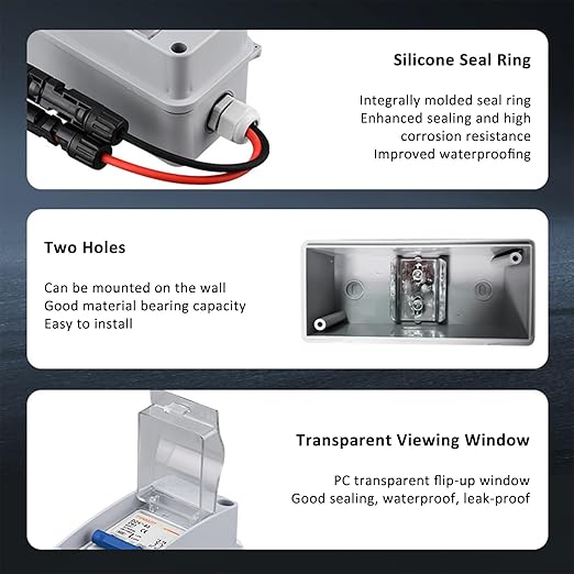 Solar Panel Disconnect Switch DC 500V 32A, IP65 Waterproof Miniature Circuit Breaker Box with Pre-Wired PV Connectors for Outdoor