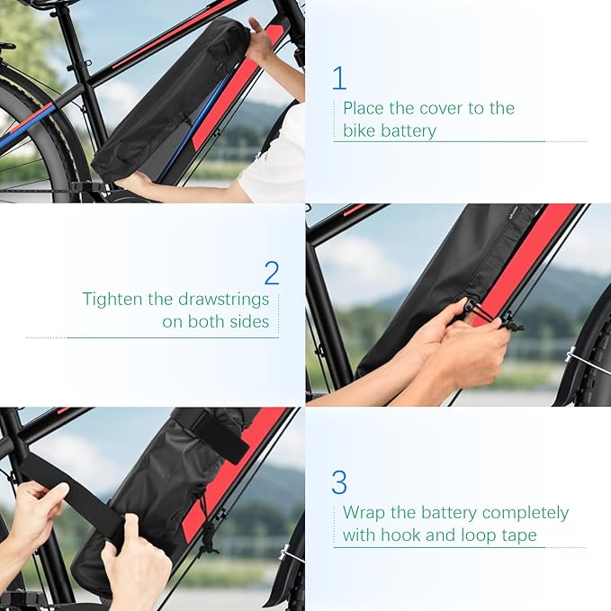 Ebike Battery Protective Cover Electric Bicycle Waterproof Battery Bag Anti Mud Dustproof Protection Sleeve Case with Drawstring and Fastening Strap, Ebike Accessories