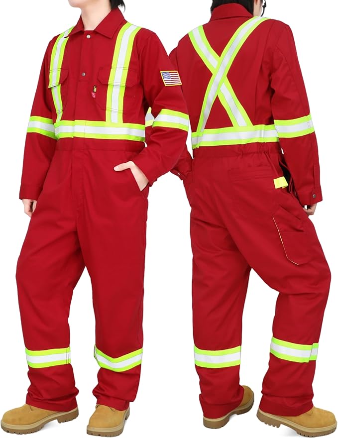 BOCOMAL FR Coveralls Men High Visibility 7.5oz Cotton Twill Flame Resistant Fire Retardant Work Coverall NFPA2112 HRC2