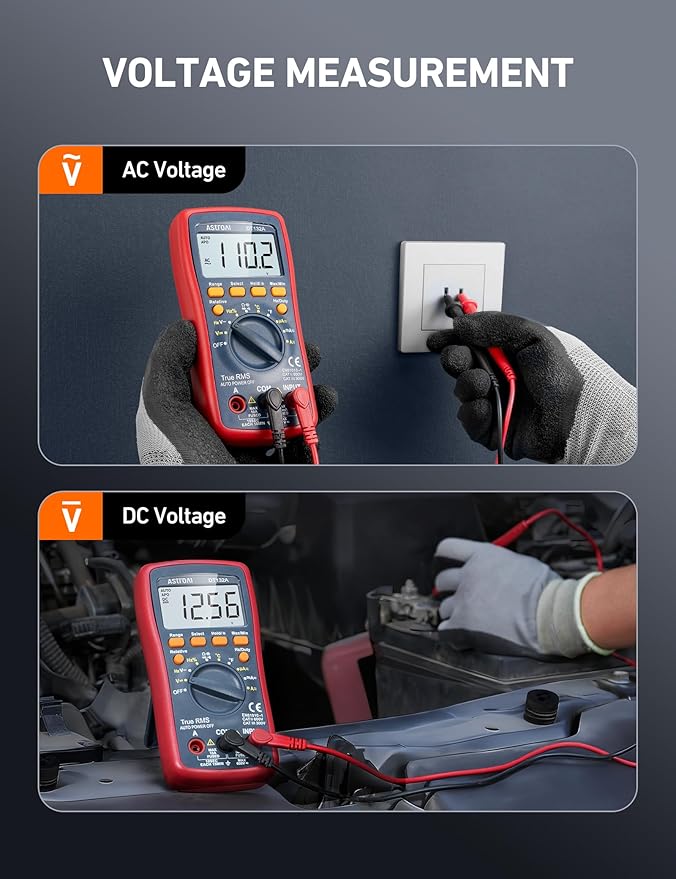 AstroAI Digital Multimeter, TRMS 4000 Counts Volt Meter (Manual and Auto Ranging); Measures Voltage Tester, Current, Resistance, Continuity, Frequency; Tests Diodes, Temperature (Red)