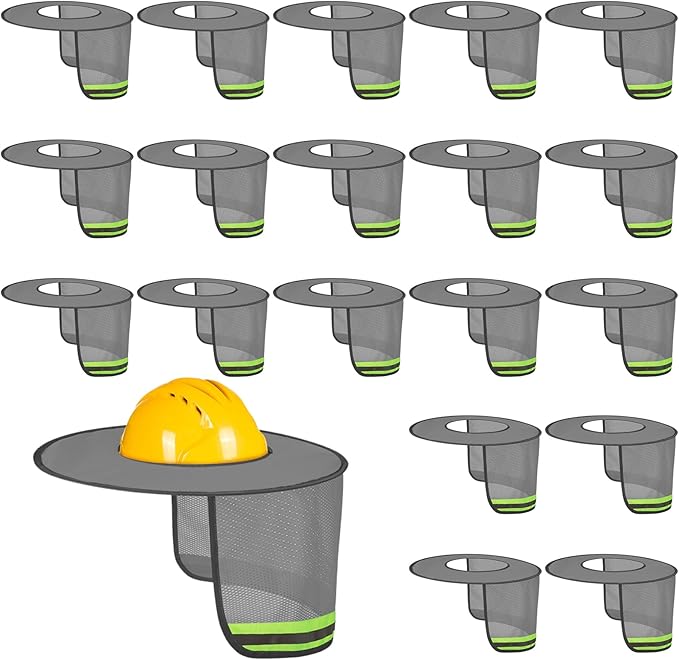 Jspupifip 20 Pack Hard Hat Sun Shade Full Brim Sun Shield High Visibility Visor with Reflective Strip for Hard Hat Accessories Construction Sites