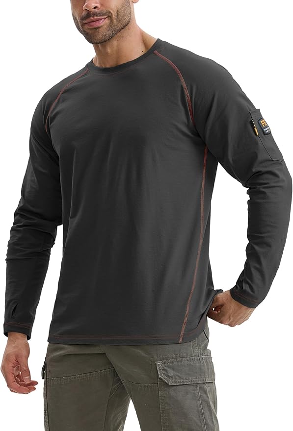 WORKWEYA FR Shirts for Men 6OZ Light Weight Welding Shirts Thumb Hole Stretch Breathable NFPA2112 CAT2 for Summer