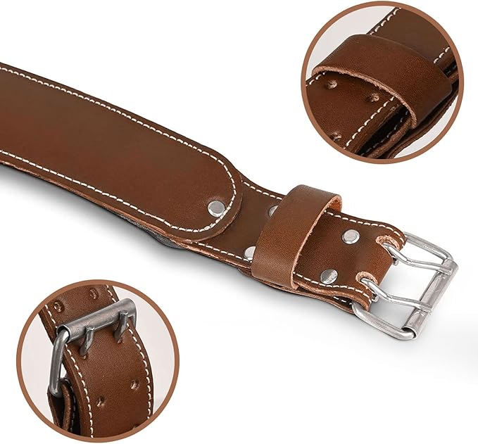 LAUTUS 3-Inch Tapered Padded Work Belt in Heavy Oiled Tanned Leather| 32-Inch to 45-Inch | Brown|