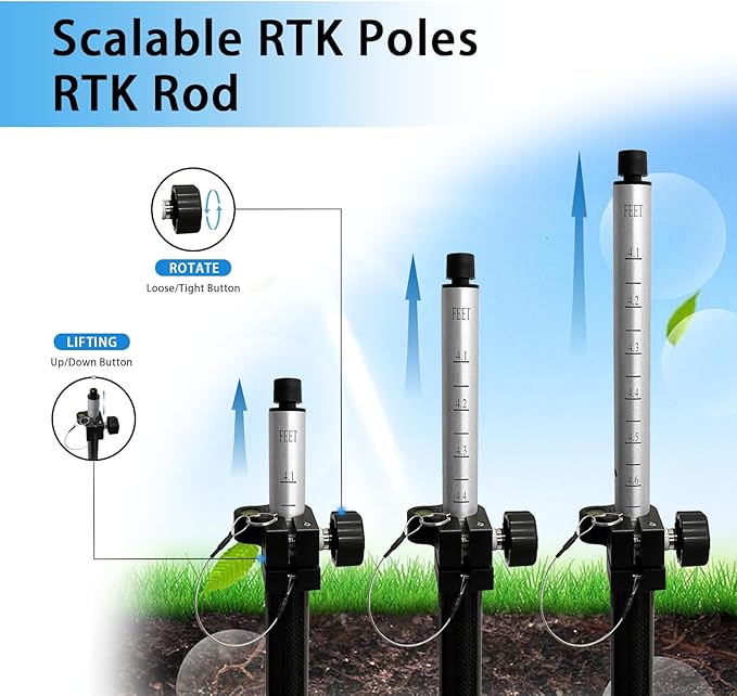 2.2M Carbon Fiber and Aluminum GPS Pole with Carry Bag, Telescopic Range Pole of Level Bubble, Rover Rod RTK GNSS Surveying Tool, Portable Prism for Surveying & Engineering, Meter and Feet, Universal Standard