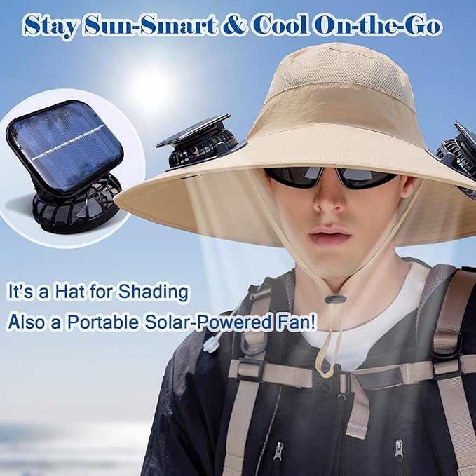 Solar Powered Fan Hat with 2 Fans,Unisex Bucket Hat,Wide Brim Sun Hat for Outdoor Fishing,Hiking,Gardening& Sunbathing
