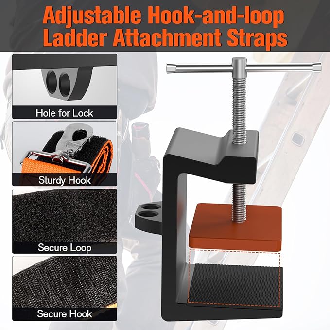 Ladder Stability Anchor, Ultimate Ladder Safety Kit, Ladder Guard Fall Protection Anchor, Anti-Slip Ladders Anchor Clamp Roof with Rack Straps
