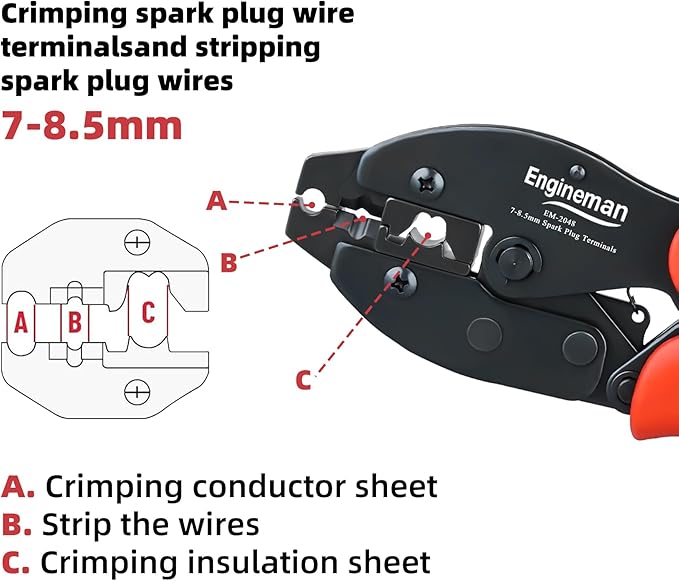 Spark Plug Wire Crimping Tool Kit, Ratchet Spark Plug Crimper for Crimping and Stripping Plug, 26PCS 180 °/90 °/Straight Spark Plug Coil Terminals and 24PCS Terminals Boots
