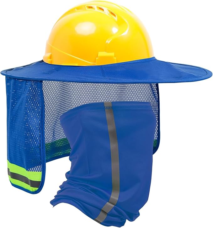 TCCFCCT Hard Hat Sun Shade, Neck Cover, Full Brim Sun Visor and Bandana Headband Face Scarf, 2 Packs, Blue