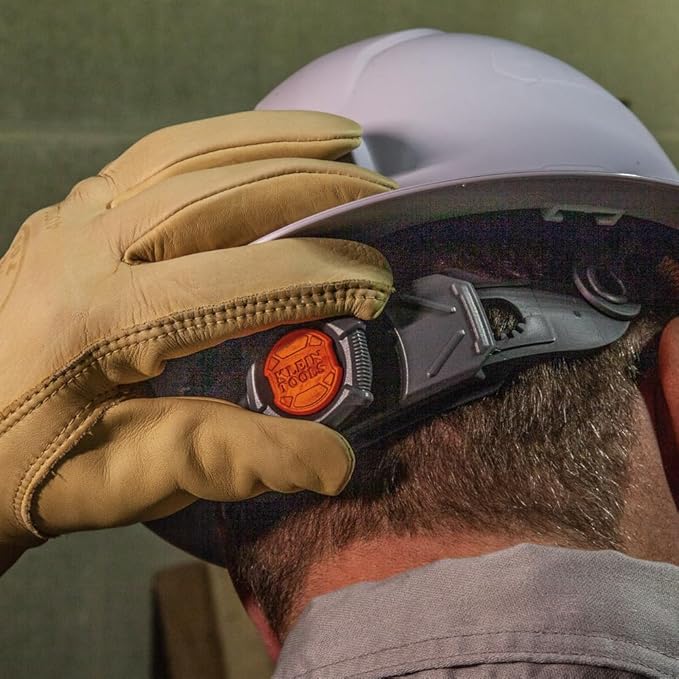 Klein Tools 60406RL Hard Hat, Rechargeable Headlamp, Non-Vented, Full Brim Style, Padded Self-Wicking Odor-Resistant Sweatband, Tested up to 20kV, White