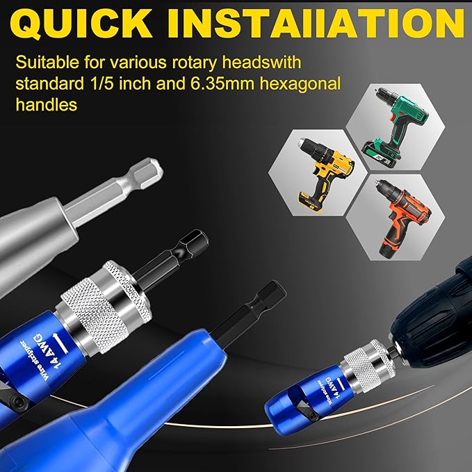 US Regulations Wire Stripping for Drill, Includ Wire Twisting Connector Kit, Professional Electrician Quickly Drill Wire Stripping Tools for 6/8/10/12/14 AWG