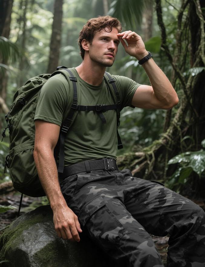 JUKMO Quick Release Tactical Belt, Military Work 1.5" Nylon Web Hiking Belt with Heavy Duty Seatbelt Buckle