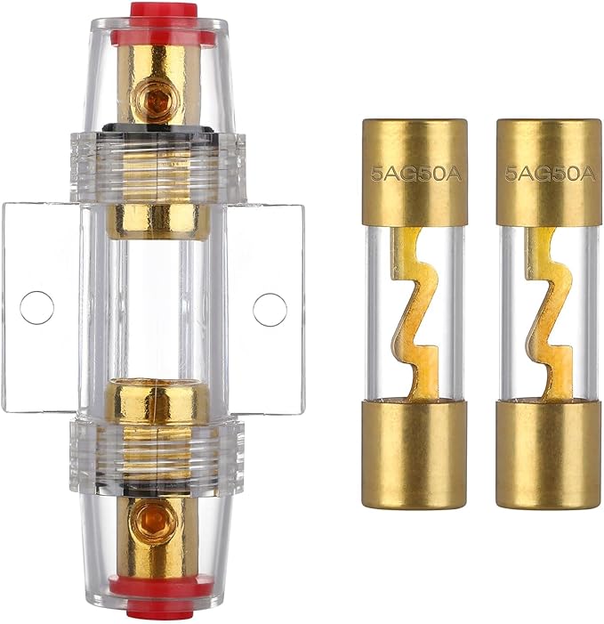 4-8 Gauge AWG Inline 50 Amp Fuse Holder with 50A AGU Fuses for Car Audio Alarm Amplifier Subwoofer in-line Fuse Holders (50Amp)