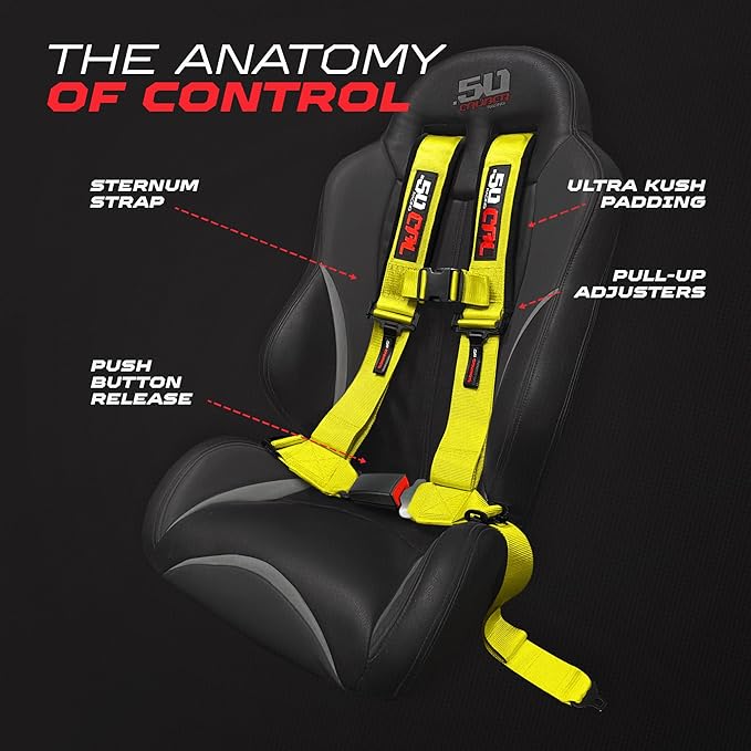 1pc 4 Point Harness for Bucket Seat, Push Release, 10 Color Options, Racing Harness, Race Car, Off Road, UTV, RZR (Yellow, 3 inch)