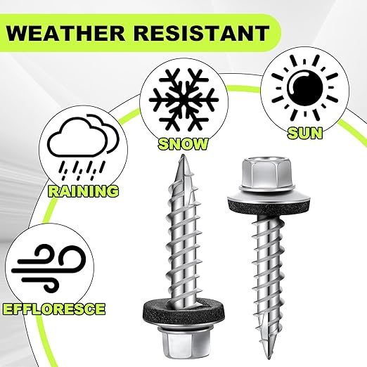 Tandefio Zinc Hex Head Metal Roofing Screws Galvanized Roof Self Starting Tapping Siding Sheet with Rubber Washer Seal for Wood Panels Summer (500 Pcs, #10 x 1)