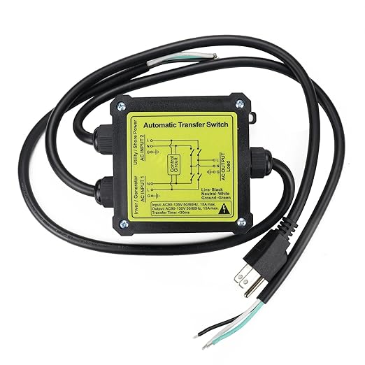 AC120V 15Amp Automatic Transfer Switch Generator Transfer Switch, Between Inverter AC from Shore Power and 120v AC from a Sine Wave Inverter