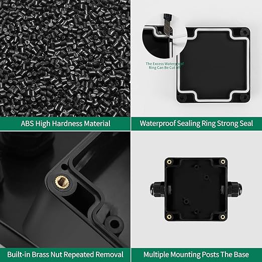 ABS IP67 Waterproof Dustproof Electrical Junction Box, with 15A 600V Barrier Terminal Cable Connector, 1IN/1Out Power Junction Box（2.48 * 2.28 * 1.37in）