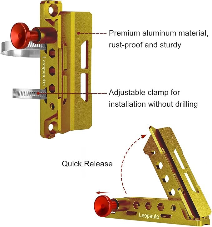 Universal Fire Extinguisher Mount, Aluminum Quick Release Roll Bar Fire Extinguisher Bracket Holder with 8 Clamps Compatible with Jeep Wrangler JK TJ JL JKU Polaris RZR Ranger UTV, Gold
