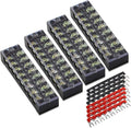 MILAPEAK Terminal Block and Strip - 4 pcs 8 Positions 600V 25A Dual Row Screw Terminals Strip with Cover + 8 pcs 400V 25A 8 Positions Pre-Insulated Terminal Barrier Jumper Strips Black & Red