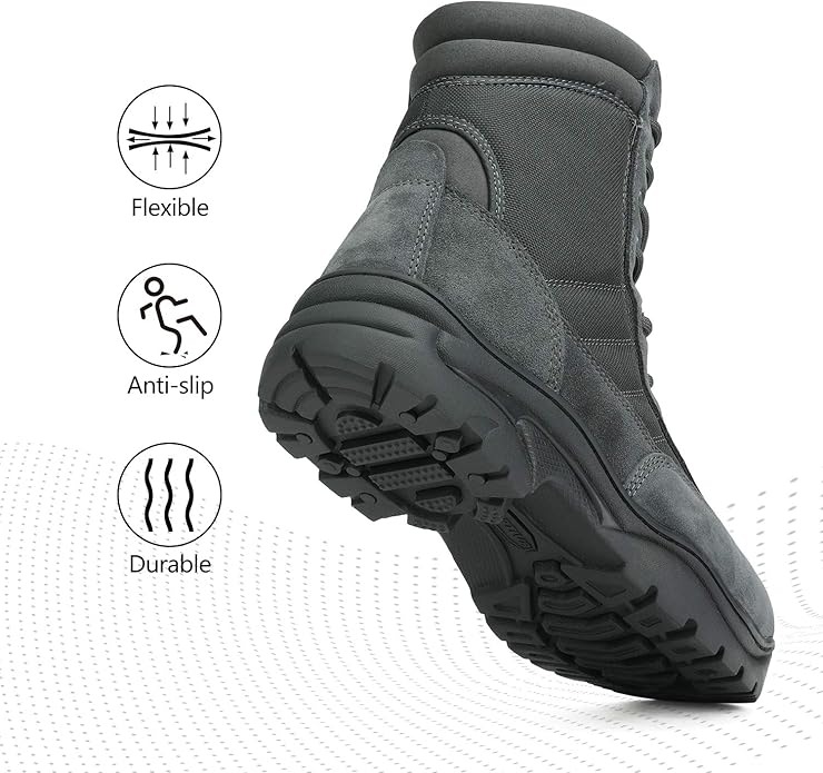 NORTIV 8 Men's Military Tactical Work Boots Side Zipper Leather Motorcycle Combat Boots Trooper