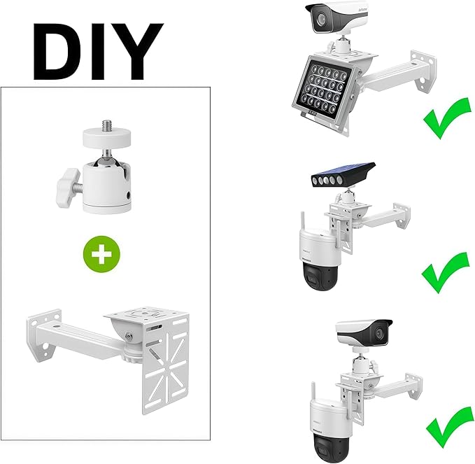 Security Camera Mount System - Modular 3-in-1 Adjustable Outdoor/ Indoor Bracket for Wall/Ceiling Flat Surface Mounting | Fit CCTV, Flood Lights, Solar Panels