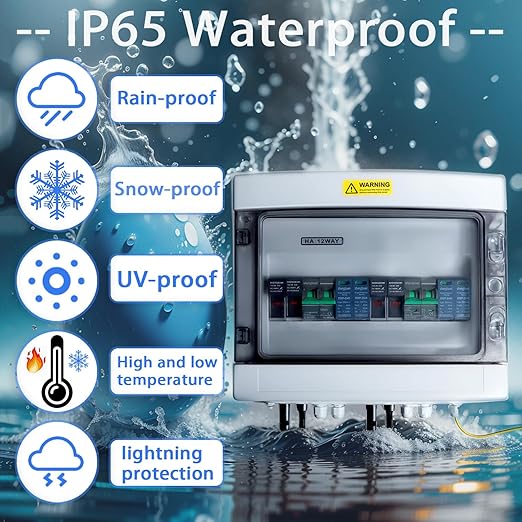 2 String Solar PV Combiner Box 2 in 2 Out IP65 DC500V 32A Circuit Breaker Surge Protector PV Fuse Solar Disconnect Switch Outdoor Waterproof Solar Panels System
