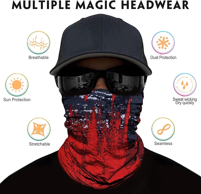 Venswell Neck Gaiter Face Mask Men Women,Seamless Bandana Rave Face Cover Scarf Mask,Balaclava,Headband, Head Wrap,Headwear