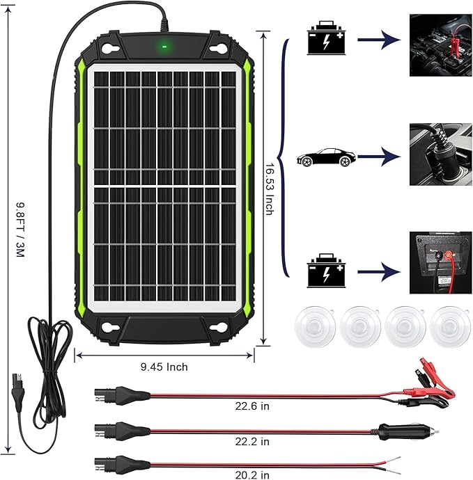 Sun Energise 15W 12V Solar Battery Charger & Maintainer PRO, Built-in Smart MPPT Charge Controller, Waterproof 12 Volt Solar Panel Trickle Charging Kits for Car Auto Boat RV Marine Trailer Camper