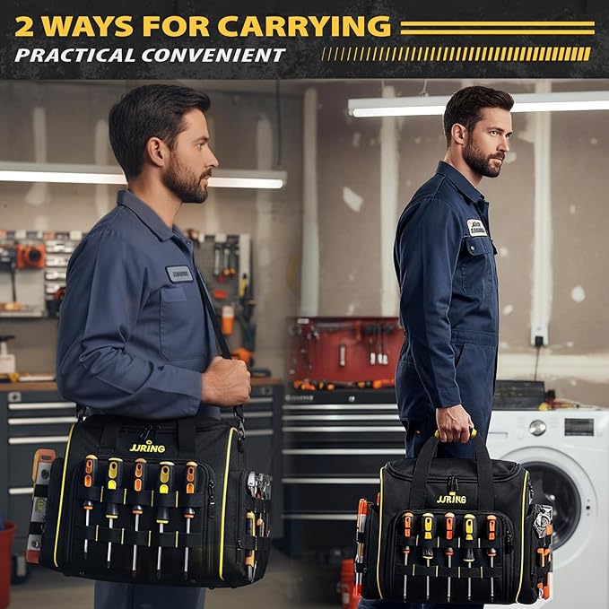 JJRING 2.0 Gen Tool Bag With 3 Removable Cases, Double Layers&Large Capacity Tool Tote, Multi-Pocket Organizer For Tools and Crafts, Durable And Water-Resistant(Yellow)