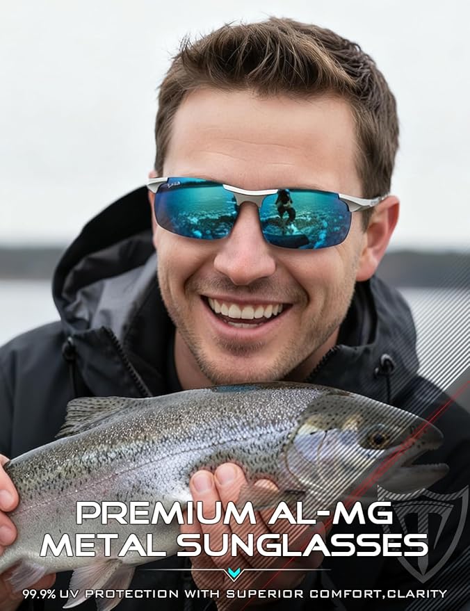 ATTCL Polarized Sunglasses Men Sports: UV Protection Anti Glare Wrap Around Lightweight Metal Driving Fishing Golf Running