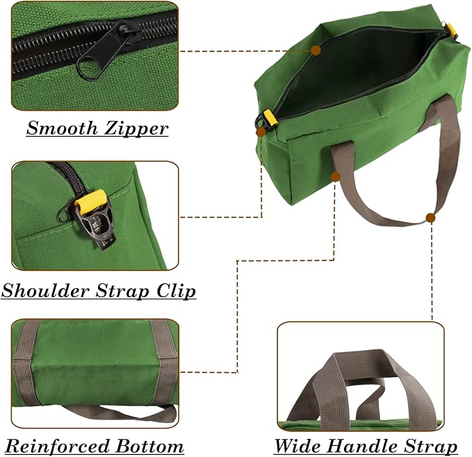 Canvas Wide Mouth Tool Bag, Large Capacity Tool Bags for Men, Portable Home Tool Organizer for Storage Handbag for Screwdrivers, Wrench, Plier, Nails, Pliers Repair Hand Tools (Green-20 Inch)