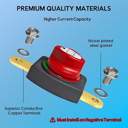 ON/Off Battery Disconnect Switch 12V 48V - 275A Side Post Battery Shut Off Switch for Marine RV Car Boat Truck, Trailer ATV, Heavy Duty Batteries Cut Off Kill Switches (Negative,Vertical)