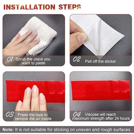 Reflective Tape, Waterproof Self Adhesive Dot Reflective Tape Outdoor Safety Caution Reflector for Trailers, Bikes, Cars（Red, 1 Inch x 65 Feet）