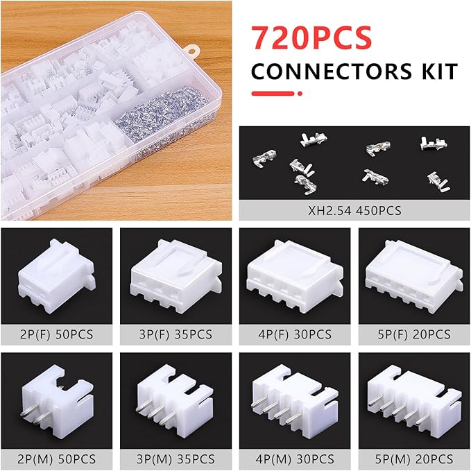 Zhushan JST Connector Kit with Molex Crimper - Includes 720PCS JST-SM Kit, AWG 24-16 (0.25-1.5mm²) - Crimper for AMP-TE 2.8/4.0/4.8/6.3, JST-SM2.54/XH2.54/VH3.96