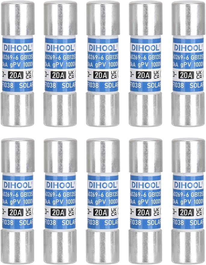 DIHOOL 20 Amp Solar Fuse Without in-Line Fuse Holder for Solar Connector, 10pcs 10x38mm