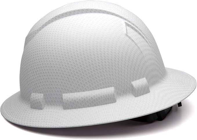 Pyramex Ridgeline Full Brim Hard Hat 4 Point Ratchet Matte White Graphite Pattern