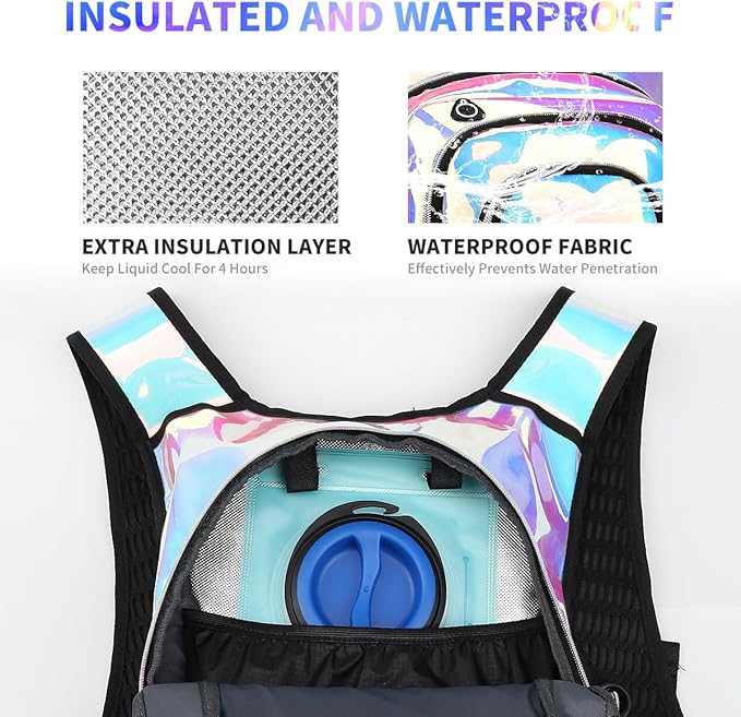 Hydration Pack, Hydration Backpack with 2L Hydration Bladder, Festival Essential Water Backpack, Lightweight Hydration Bag Hydropack Hydro for Running, Biking, Music Festival Gear, Rave