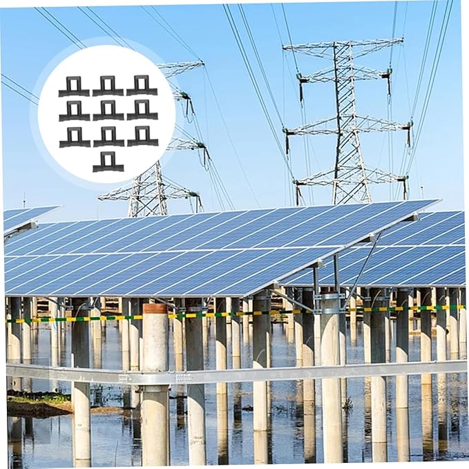 12pcs Solar Module Clip Photovoltaic Panel Mounting Bracket Water Drainage Clip for Solar Efficient Mud Removal Clamp Outdoor Use