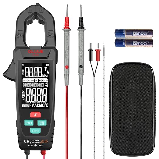 Digital Clamp Meter Multimeter for AC/DC Current & Voltage, Auto-ranging 9999 Counts Voltage Tester with Flashlight Backlight, Measuring Temperature Continuity Diode NCV