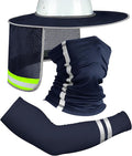 SATINIOR 3 Pcs Sun Hard Hat Neck Protection High Visibility Full Brim Mesh Sun Protection Bandana Headband Arm Sleeves with Reflective Strap for Construction Helmet Hard Hat(Navy Blue)