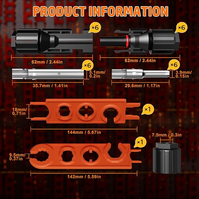 PEBA Solar Crimping Tool - Solar Crimper for AWG16/14/12/10 Solar PV Wire, with 12 Pcs Connectors, Wire Stripper, Cable Cutter, Connector Spanner Wrench, Complete Solar Assembly Tool Box