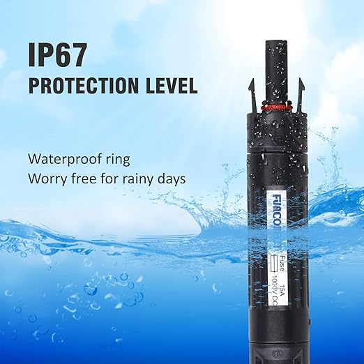 Solar Panel Connector, 15A Multi-Contact 4 Connectors for Solar Panels, Male/Female IP67 Waterproof 1000v DC with Fuse Holder (4 Pairs)