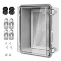 LeMotech Electrical Box, IP67 Waterproof Hinged Clear Cover Stainless Steel Latch Junction Box, ABS Plastic Electrical Enclosure with Mounting Plate,Wall Brackets, Cable Glands,8.7"x6.7"x4.3",Grey