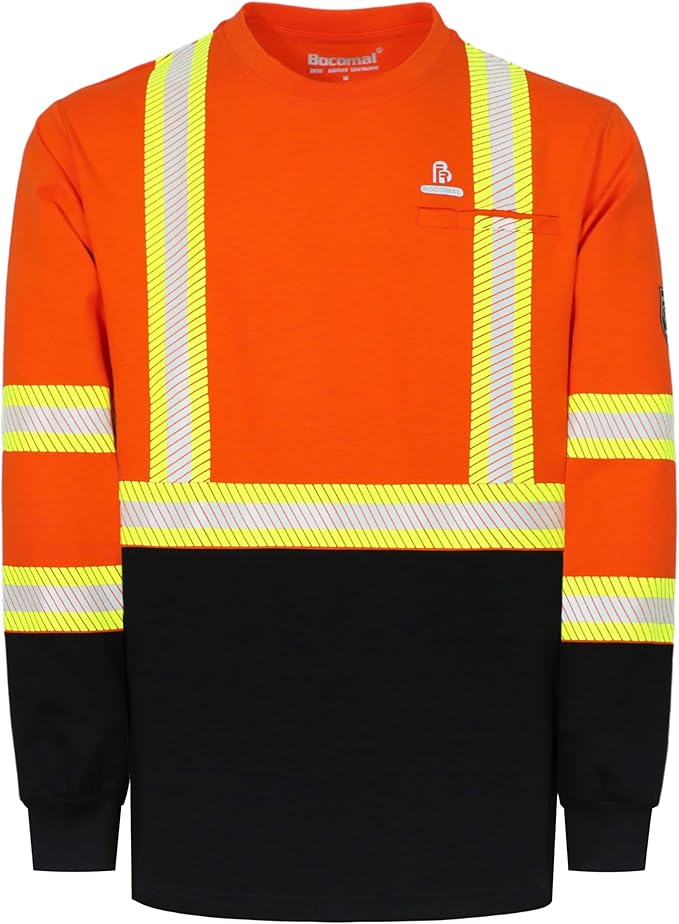 BOCOMAL FR Hi-Vis Shirts 6oz Lightweight High Visibility Reflective Flame Resistant/Fire Retardant Shirt Men's Safety Shirts