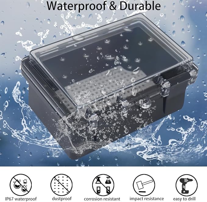 Junction Box, Hinged Black Clear Cover IP67 Waterproof ABS Project Box with Mounting Plate Electrical Box Enclosure with Wall Bracket 5.9 x 3.9 x 2.8inch(150x100x70mm)