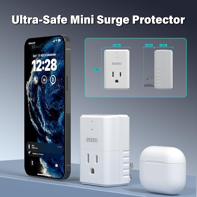 [ETL Listed] BSEED 1875W Single Outlet Surge Protector, Mini Surge Protector for Refrigerators, PC, TV, Xbox Series X, PS5 and Home Appliances, Voltage Protector with LED Indicators,15A, 2 Pack