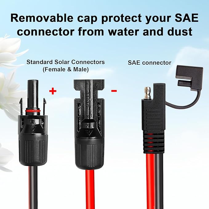 10AWG Solar Panel to SAE Adapter Cable 15FT SAE Connector Battery Cable PV Solar Extension Wire with SAE Polarity Reverse Adapter for RV Caravan Solar Panel Battery Charger