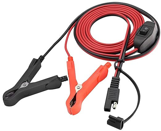SAE Extension Cable 16 AWG Wire Harness SAE to Battery Alligator Crocodile Clip12V DC Extension Cord with Switch Quick Connect/Disconnect Snap Action Cable(2.4m/7.8ft-Fuseless Box)