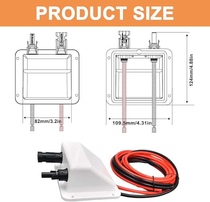 Solar Cable Entry Gland,10ft 10AWG Soft Solar Extension Cable and Connector, UV Resistance Dual Cable Entry Gland Housing on Rv, Boat, Camper (3m, White)