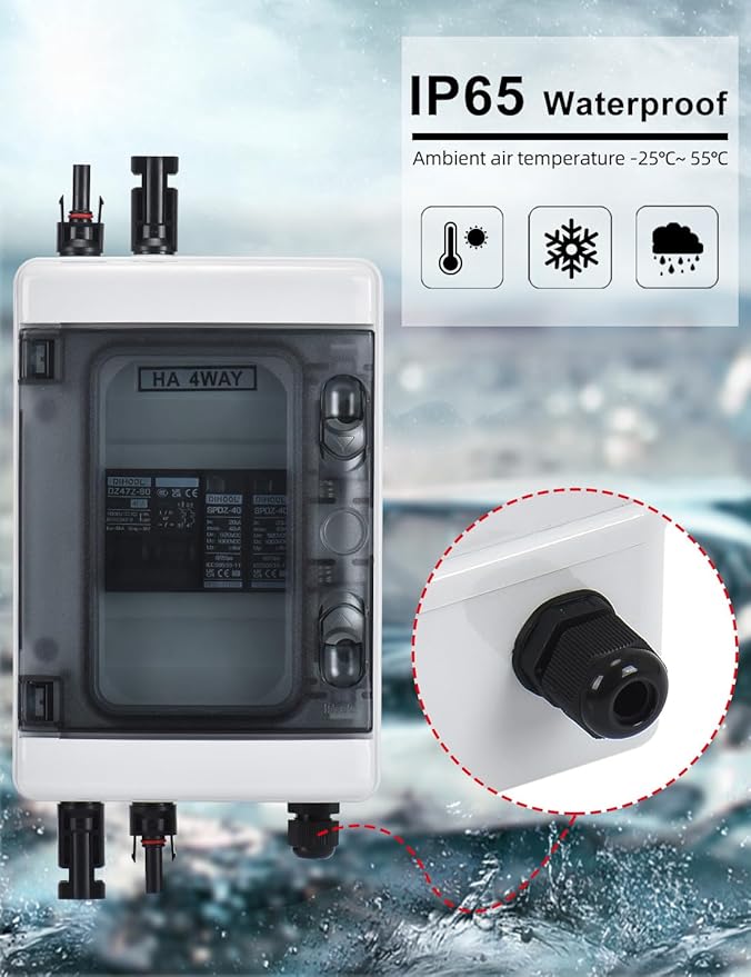 DIHOOL Solar Panel Disconnect Switch Box 40 Amp DC Circuit Breaker Box, 1000V PV Combiner Box for RV