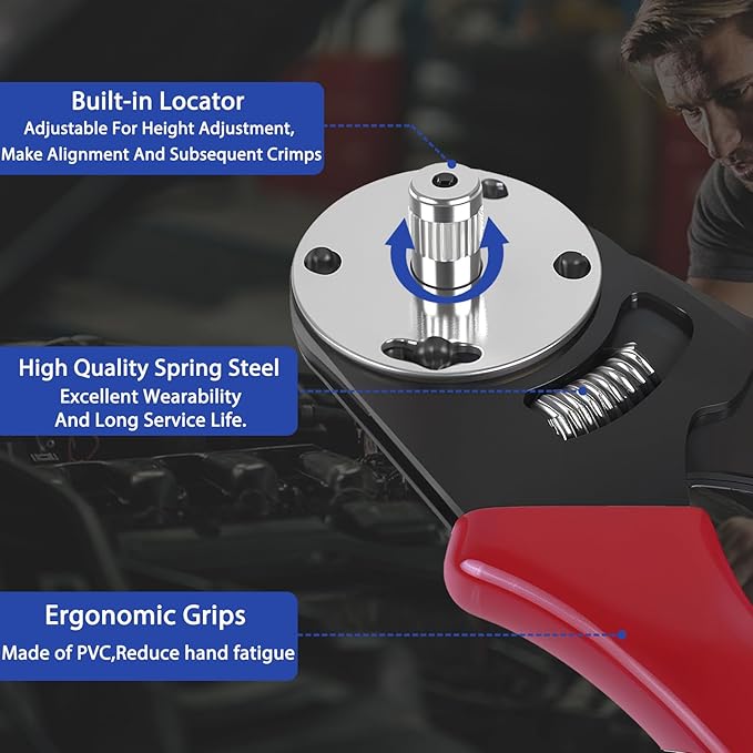Deutsch Closed Barrel Crimper, Solid Barrel Contact & Circular Connector Contacts Crimping Tool (AWG 14-20) 4 Way Indent, 8 Impression Type，DT Connector Removal Tool,0411-310-1605 Blue Push Wire Tool
